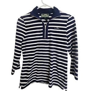Lauren Ralph Lauren Active Top Quarter Zip Pullover S Blue White Striped T-Shirt